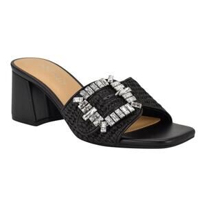 Nine West Women's Geanila Block Heel Dress Slide Sandals Black Size 9